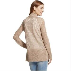 Chico's Wool Lace Back Lara Cocoon Cardigan Sweater Beige Metallic Gold Size 0